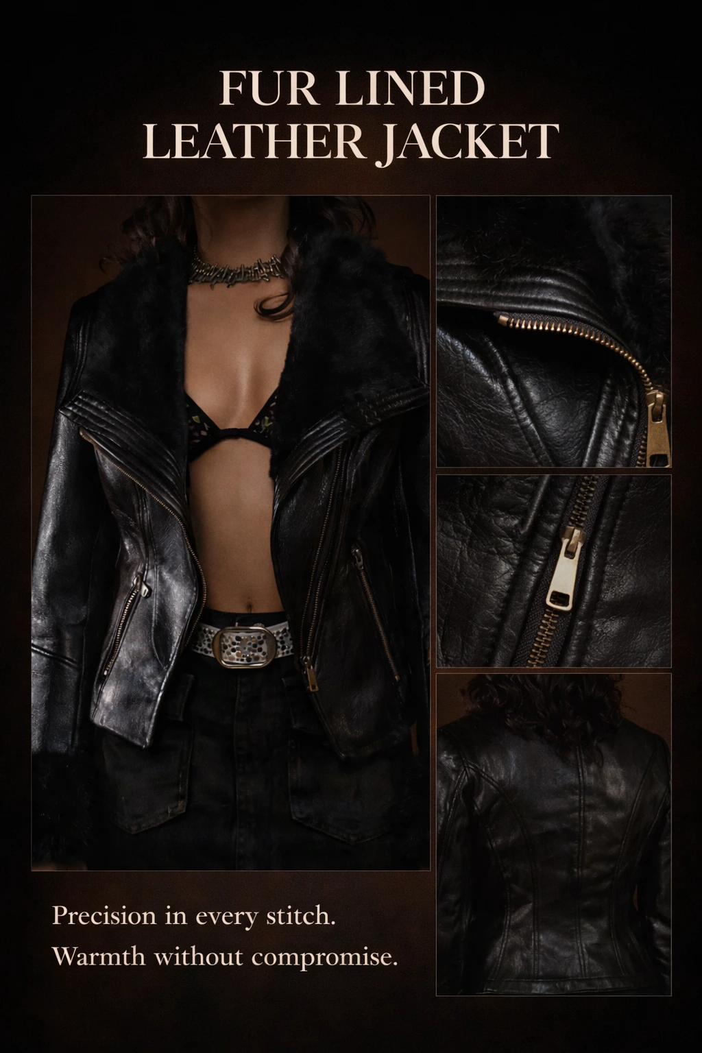 Fur-lined leather jacket